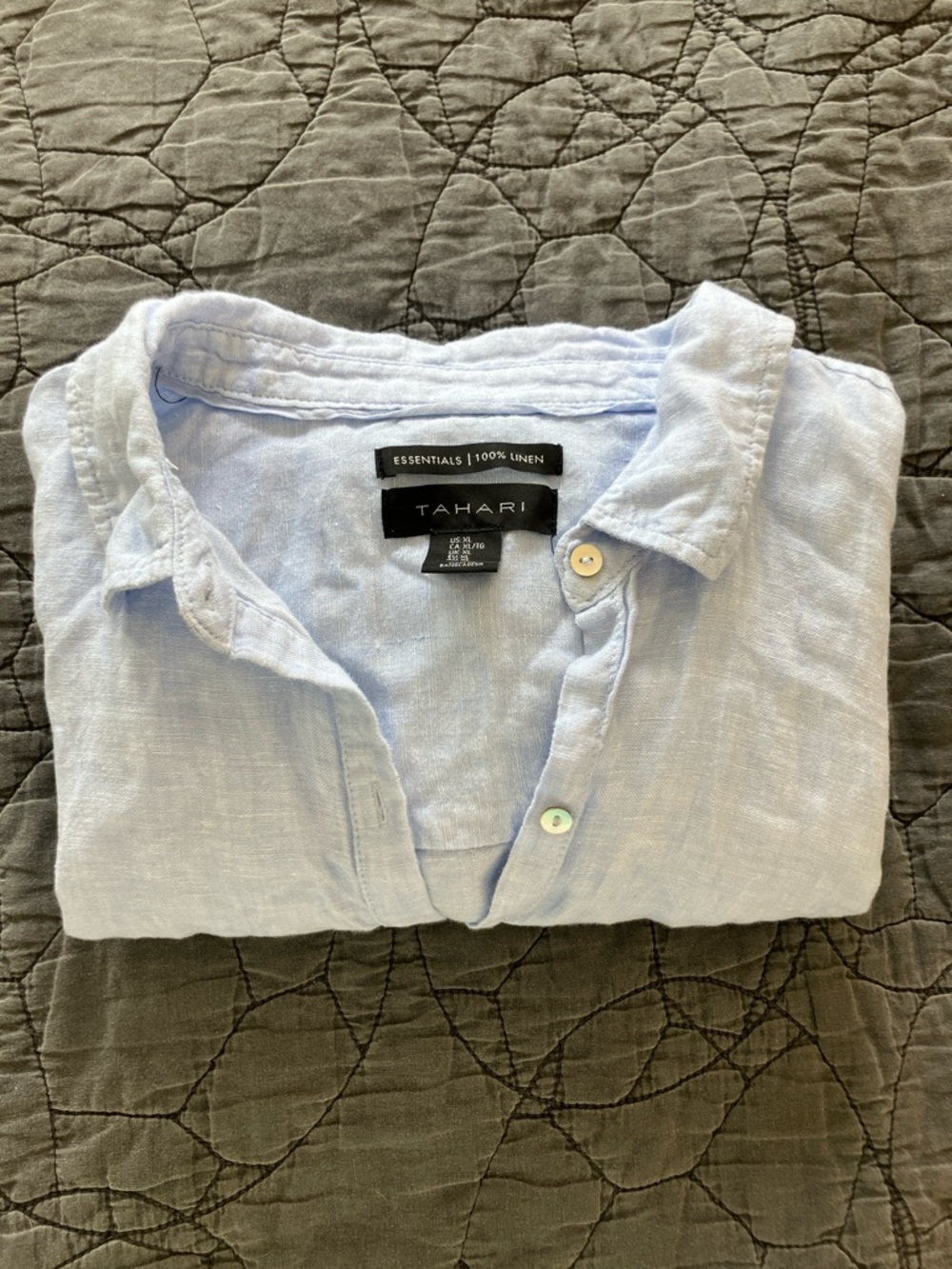 Tahari Light Blue 100% Linen Button-Down Tunic